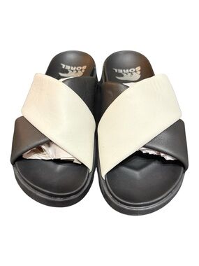 Sorel Roaming Crisscross Slide Sandals Black & White Women’s 6.5 NWOB